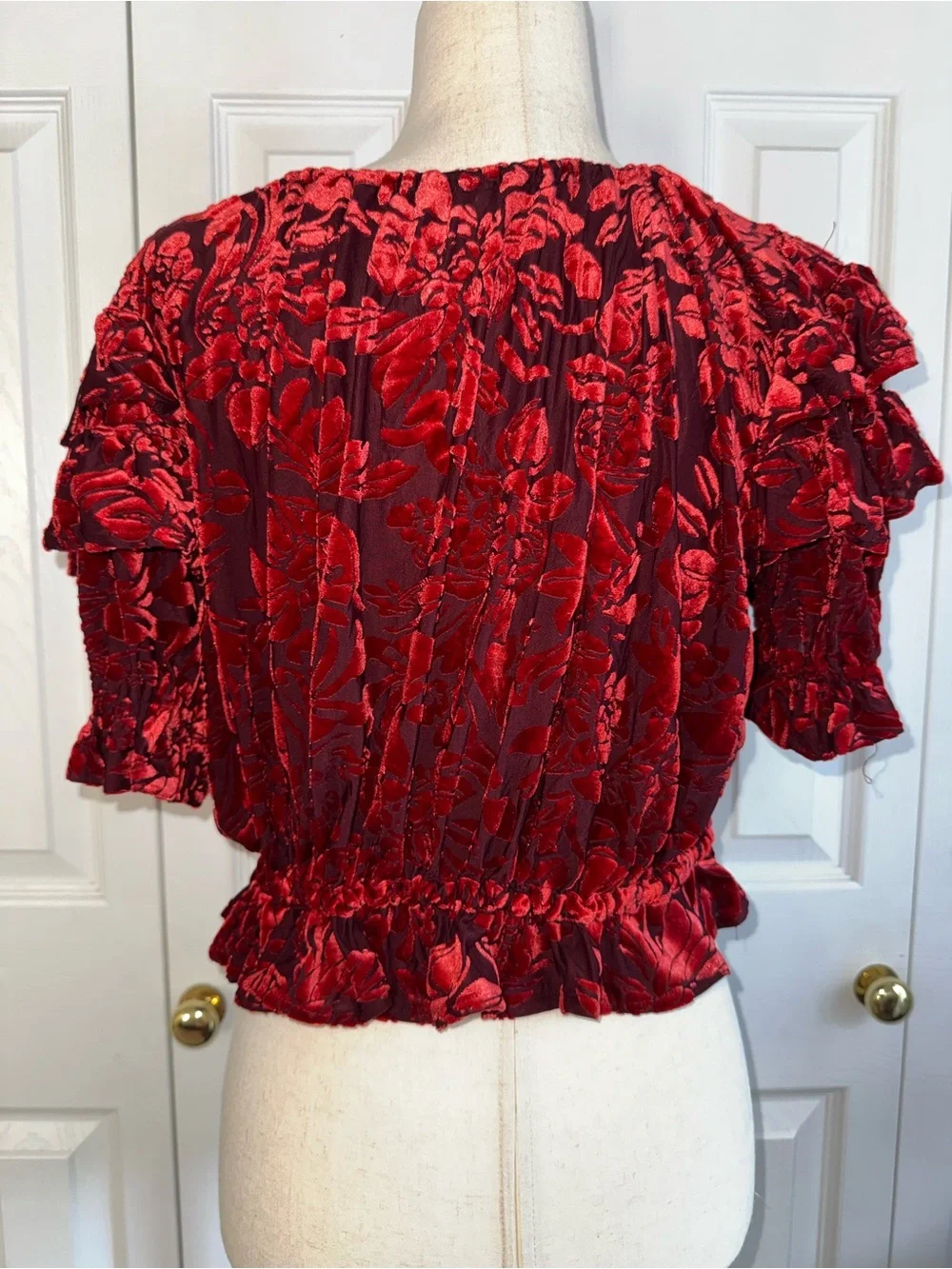 Free people red floral velveteen dreams blouse size S